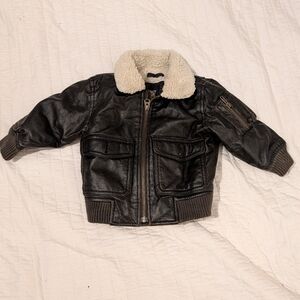 Baby GAP Black Faux Leather Bomber Jacket with Cream Lining